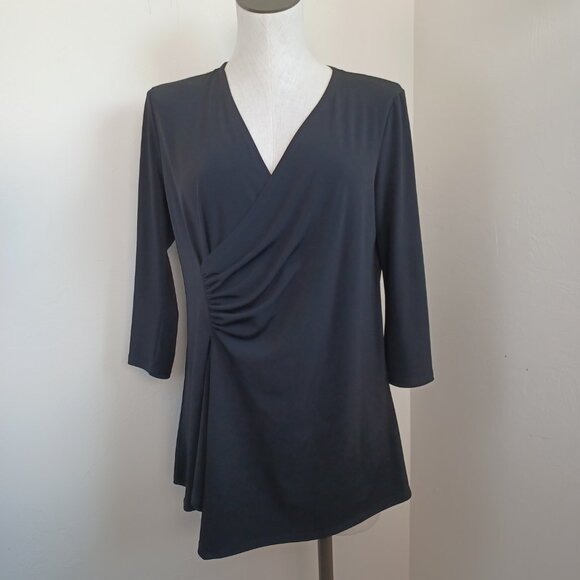 Clara Sun Woo Top Black Side Gathered Drape Stretch Knit Tunic Womens Medium - Picture 6 of 11